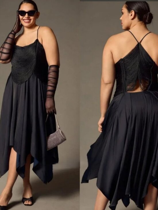 Anthropologie Dresses & Skirts - NWT Anthropologie Fringed Bodice Showstopper Black Midi Dress. Size 12